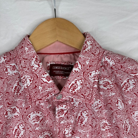 Consequence Men's Red Floral Short Sleeve Button Up Shirt Size Medium - Picture 3 of 5
